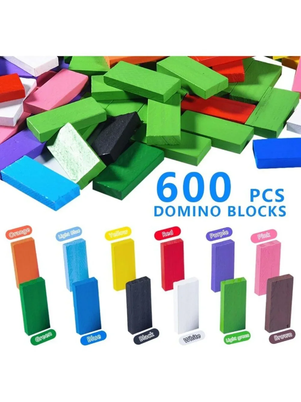 Colorful Wooden Domino Blocks Set - 600 Pcs Stacking & Racing Game for Kids